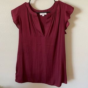 Loft V-neck Silky Maroon Blouse